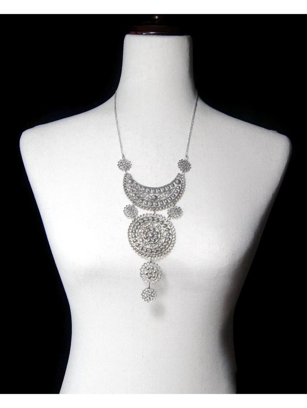 Vintage Statement Necklace with 7 1/4" Pendant. Heavy Necklace, Bib Necklace.